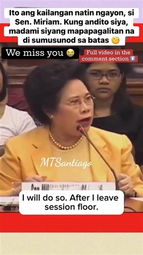Ito ang kailangan natin ngayon, isang tulad Sen. Miriam Defensor Santiago. Kung andito siya, madami siyang mapapagalitan na di sumusunod sa batas 🧐 #throwback #gonebutnevereverforgotten #wemissyou #highlights #followers | Sen. Miriam Defensor Santiago