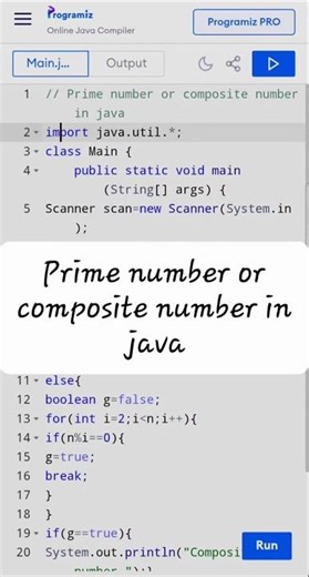 Prime number or composite number in Java #trending #shortsfeed #viral