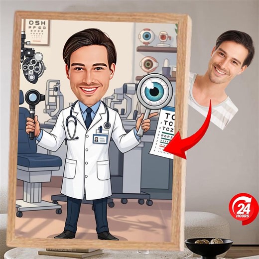 Custom Eye Doctor Caricature Personalized Optometrist Portrait | Ophthalmologist Cartoon Doctor Graduation Gift - Etsy