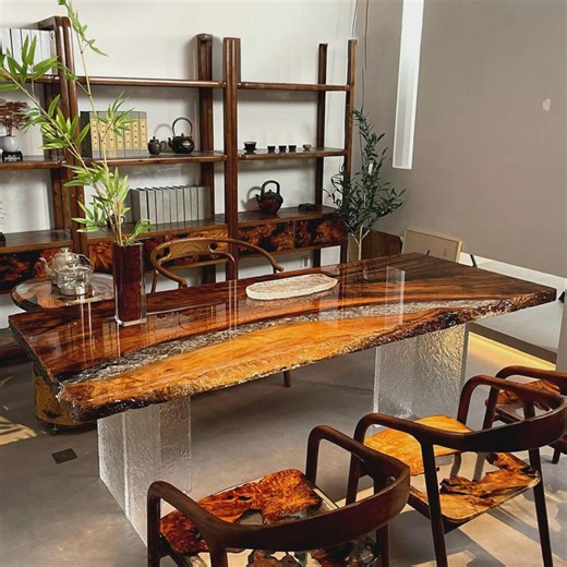 Walnut & Crystal Epoxy River Dining Table, Live Edge Wood Furniture - Etsy