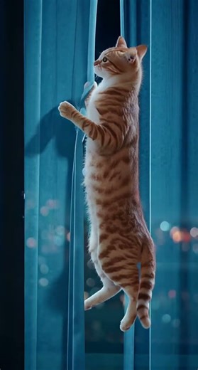 Cat Plays Curtain Harp While She Sleeps 🎶🐱#परदे वाली बिल्ली #रात के 1 बजे का माहौल