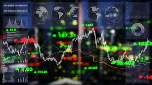 Seamless looping animation of world stock market trends.