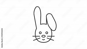 Animated bunny face icon. Rabbit moving ears line animation. Easter symbol. Cute animal. Funny face. Black illustration on white background. HD video with alpha channel. Motion graphic