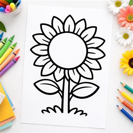 Large Print Sunflower Coloring Pages: Instant PDF Download - Etsy