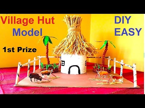how to make village hut model making using cardboard and waste materials | DIY crafts | howtofunda