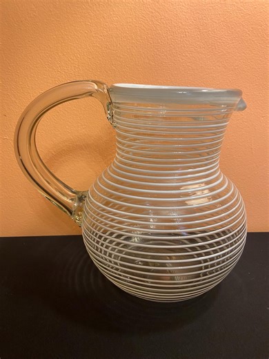 Vintage Hand Blown Glass Pitcher, Ribbed White Clear Design, Mid Century Tableware - Etsy