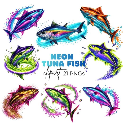 Neon Tuna Fish Clipart, Colorful Ocean Fish Graphics, Digital Download, 21 Pngs - Etsy