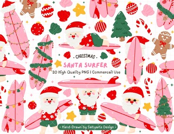 Tropical Christmas Clipart, Santa Surfer PNG, Summer Christmas Clipart
