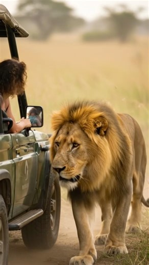 Lion Walks Up to Safari Jeep in an Unbelievable Close Encounter😱😱