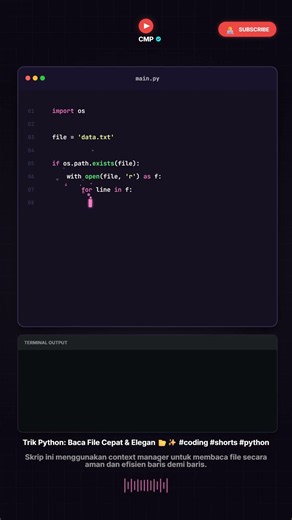 Trik Python: Baca File Cepat & Elegan 📂✨ #coding #shorts #python