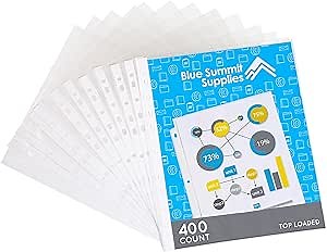 400 Sheet Protectors, 11 Hole Lightweight Binder Sleeves, Designed to Protect Frequently Used 8.5 x 11 Papers, Acid and PVC Free Page Protector, Clear Plastic Design, 9.25 x 11.25 Top Loaded, 400 ct
