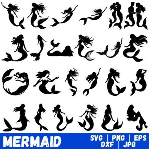 Mermaid SVG, Mermaid PNG Bundle, Mermaid Clip Art, Mermaid Cut Files, Mermaid Silhouette, Mermaid Cut, Sea Girl Svg, Siren Wave Svg - Etsy