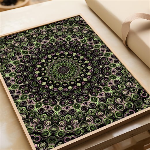 Green and Purple Pattern Wall Art, Dark Botanical Abstract, Organic Layered Design - Etsy