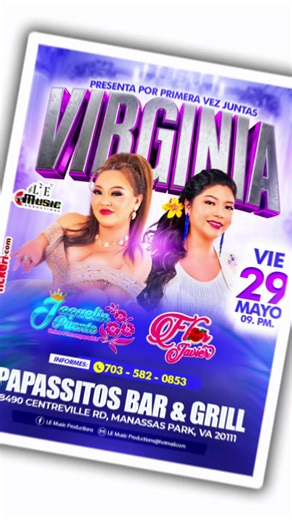 #Virginia marcará el inicio de la gran aventura musical de @Jaquelinpuente.oficial y @Flor Javier este viernes 29 de mayo. El talento, el arpa y el requinto recorrerán distintos escenarios de los Estados Unidos. 📍 Papassitos Bar & Grill 8490 Centreville Rd, Manassas Park, VA 20111. Produce: @le_musicproductions DE JUERGA TE VEO #concert #USA