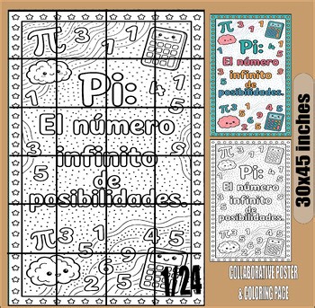 Día de Pi Spanish Collaborative Poster Math Door Decor & Coloring Page