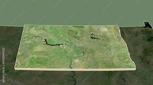 North Dakota, United States, extruded. Satellite map