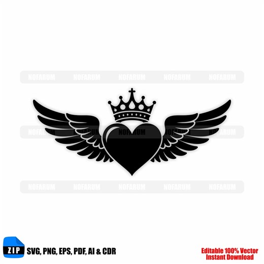 Winged Heart Crown SVG, Minimalist Love Emblem Line Art (digital Download) - Etsy