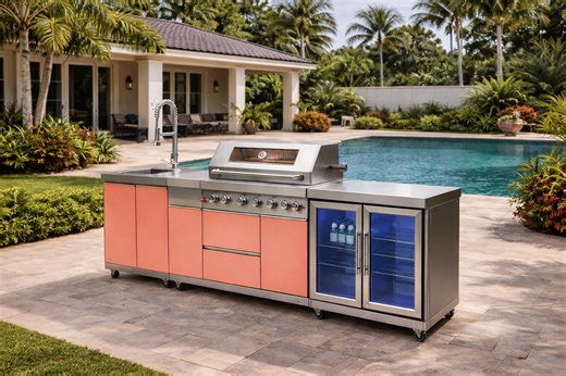 Designer Series Outdoor Kitchen with Grill, Rotisserie, Double Refrige
