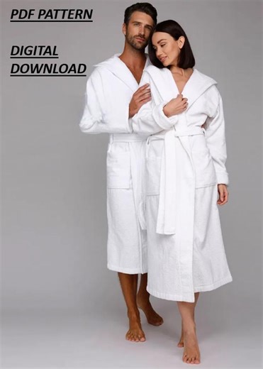 Women's Hooded Bathrobe Sewing Pattern | Long Robe With Belt & Pockets | PDF Digital Download - Etsy UK