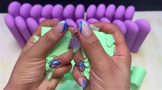 Relaxing Green and Purple ASMR Baking Soda Crush