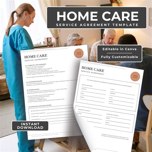 Home Care Service Agreement Template, Editable Caregiver Contract, Non-medical Care Plan - Etsy