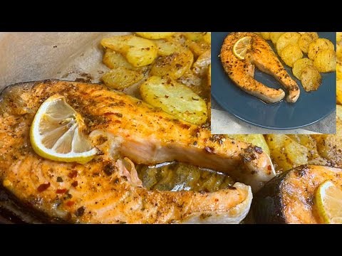 Spread the salmon with potatoes in the oven with seasoning sauce and put in the oven, the best recip