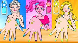 DIY Paper Crafts | Blue Pink Disney Princess Social Network Nail Makeover More Nursery Dress Up | WOA Paper Craft | WOA Bricks Technic
