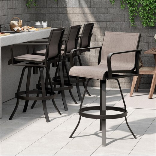 Check The Home Depot's Q&A Before Buying: Pellebant Swivel Aluminum Outdoor Bar Stool in Augustine Ashe with Back and Sunbrella Fabric for Patio, Garden (4-Pack)