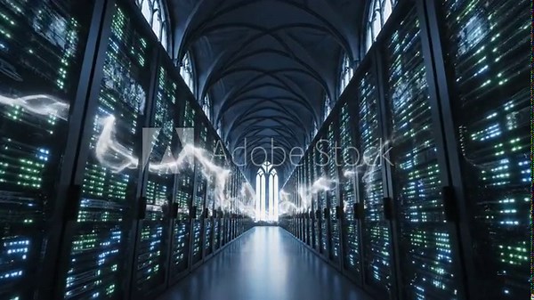 Digital Infrastructure A Visual Journey Through a Data Center, Showcasing Server Racks and the Flow of Information Within a Technological Hub