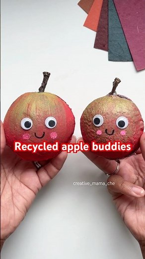 Recycled fruit packaging turned into cute autumnal DIY apple buddies 🍎