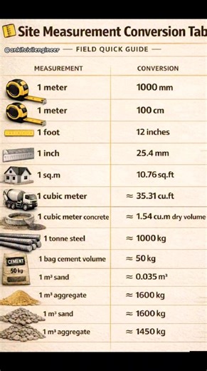 Civil Engineering Site Measurement Conversion Table | Meter to mm,Foot to Inch Cubic Meter Explained