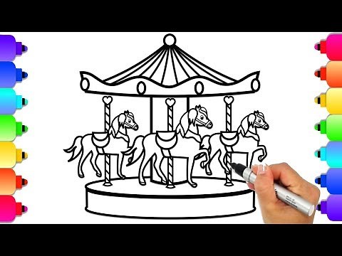How to Draw a Carousel with Glitter and Markers | Amusement Park Coloring Book | GLITTER ART 🎠🌈🎠