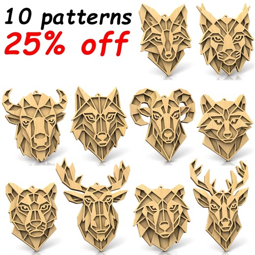 C300-geometric Animals Set - Scroll Saw Pattern (pdf, Dxf, Svg, Eps) - Etsy