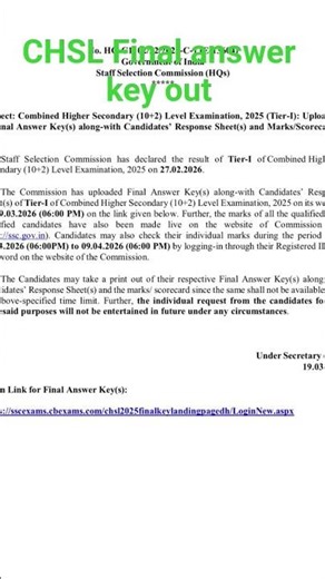 ##CHSL answer key out and score card##