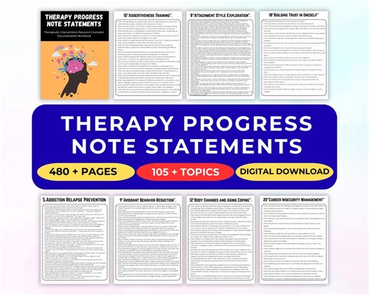 Therapy Progress Note Statements Workbook | Counselor Documentation Guide | Mental Health Notes | Therapy Interventions PDF - Etsy