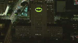 Adam West honored with Bat-signal display at LA City Hall