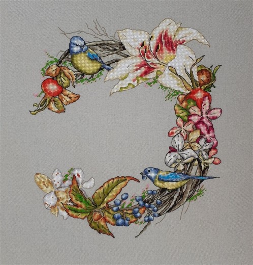 Bird Floral Wreath Cross Stitch Pattern PDF | Nature Embroidery Chart | Flowers and Birds Needlework | Instant Download - Etsy