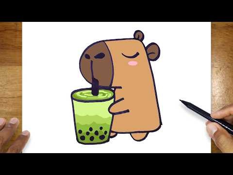 HOW TO DRAW A CUTE CAPYBARA WITH MATCHA BOBA EASY STEP BY STEP ❤ DRAWING TO DRAW