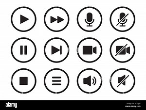 Audio, video, music player circle button icon. Sound control, play, pause button solid icon set. Camera, media control, microphone interface pictogram. Vector illustration Stock Vector Image & Art - Alamy