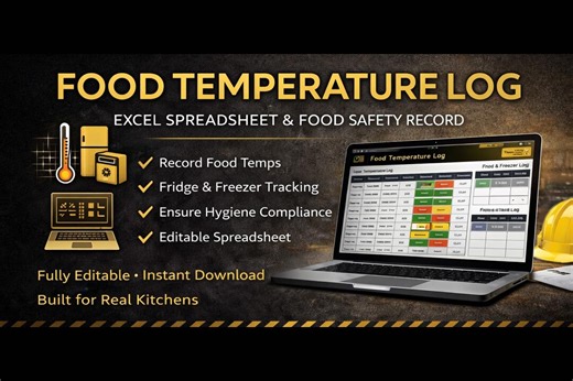 Food Temperature Log Excel Spreadsheet Kitchen Temperature Record Food Safety Compliance Log Fridge Freezer Temperature Tracker - Etsy