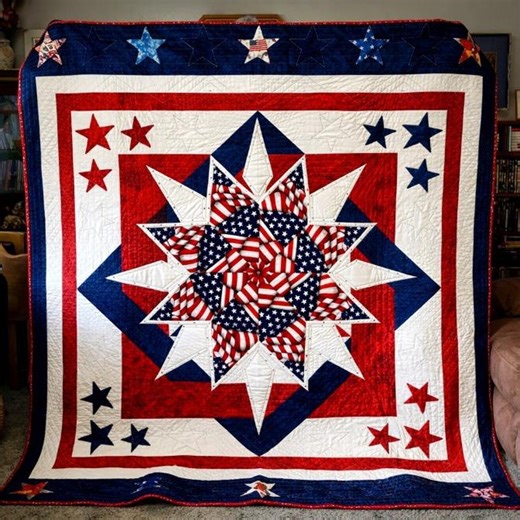 Patriotic Star Quilt Pattern 03275T – American Flag Patchwork Bed Quilt Design - Etsy