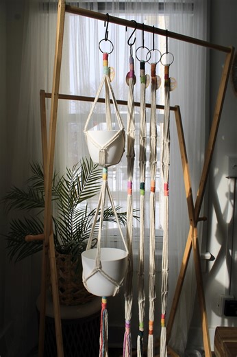 Macrame Color Block Double Plant Hanger - Etsy