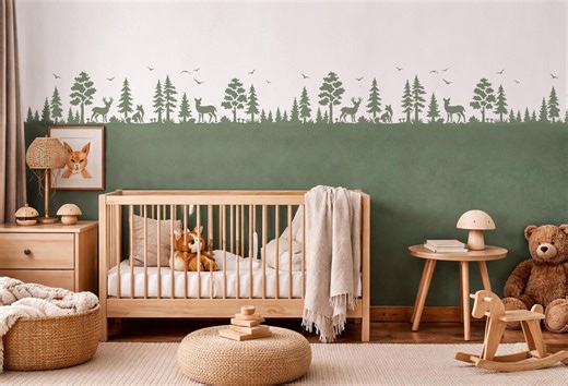 Woodland Animals Border Stencil for Walls | Pine Forest Nursery Wall Decor - Etsy