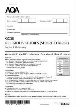 Merged 2025 AQA GCSE Religious Studies Short Course Section 2 Question Paper And Mark Scheme 8061 2