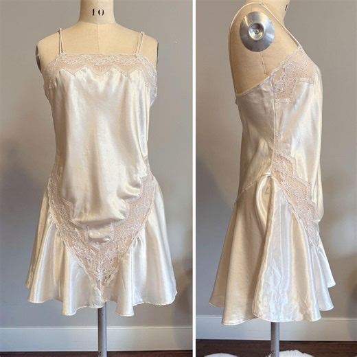 Vintage Ivory Satin Slip Dress Lace Trim Bias Cut Mini Lingerie Old Hollywood - Etsy