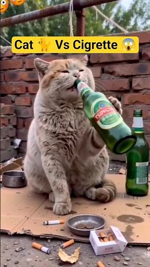 😂 Drunk Cat Gone Wrong! Smoking Cat Starts Drinking Beer & Passes Out | Funny AI Cat Shorts