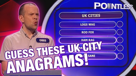 If you love a geography quiz, you'll love this! See if you can decode these UK city anagrams, as well as Monopoly spaces that contain the letters G or O. Good luck! *Information correct at time of recording*. | Pointless