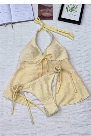 Flattering Butter Yellow Halter Swimsuit for Your Vacation