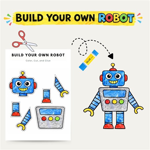 BUILD A ROBOT | Printable Robot Craft Template for Kids | Color, Cut, and Glue | Screen Free Fun |instant Download | Pdf - Etsy Australia