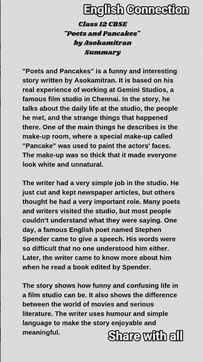 Poets and Pancakes Class 12 Summary | Asokamitran | Flamingo Chapter | Easy Summary | CBSE Class 12